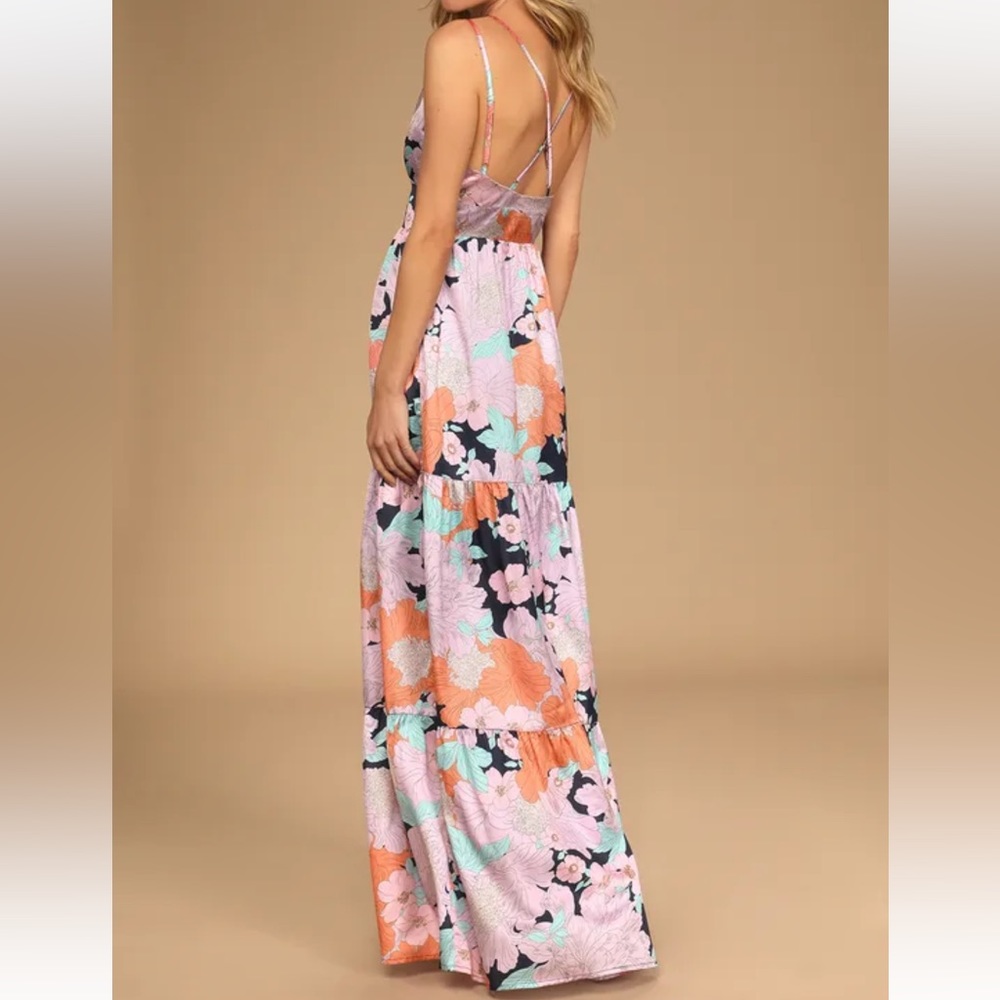 Lulus Dreamy Blooms Navy Blue Multi Floral Print Tiered Maxi Dress - Picture 3 of 5